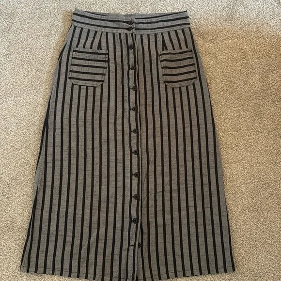 Ace & Jig Gray and Black Striped A-Line Button-Front Skirt - Picture 1 of 7